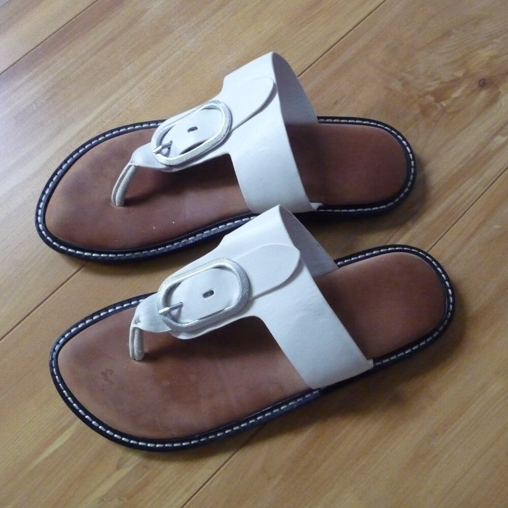 RAG AND BONE ANSLEY ANTIK WHITE LEATHER THONG SANDAL /MEMRY FOAM FOOTBED/ SIZE 8